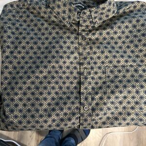 Express Men’s Geometric Button-Up Shirt - Navy & Tan